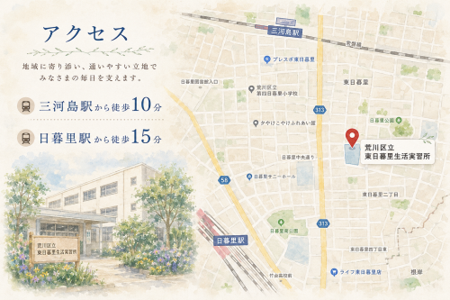 JR常磐線「三河島駅」徒歩10分JR山手線「日暮里駅」徒歩15分